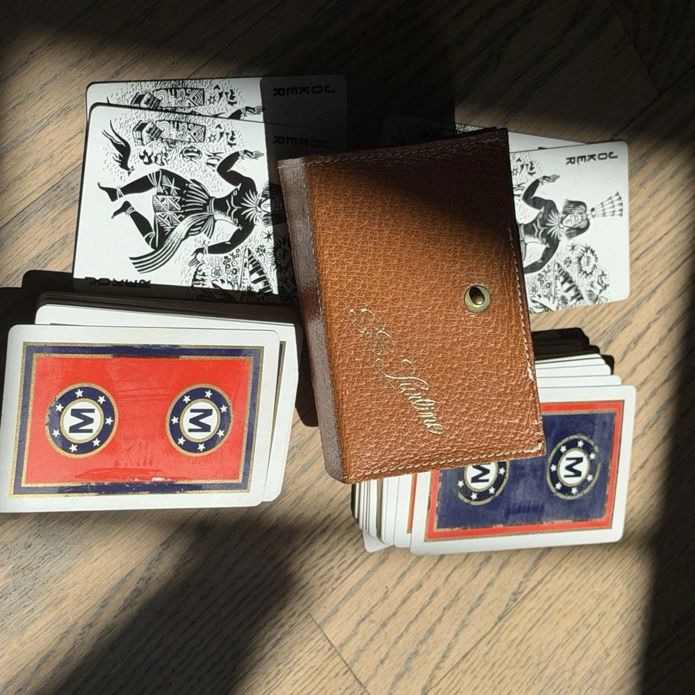 Vtg Double Deck SS Lurline Cruiseline Tiki Playing Cards Rare Leather Case